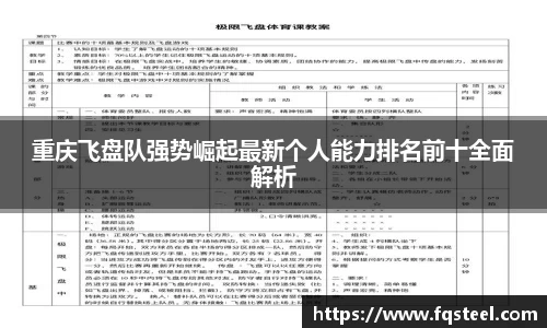 重庆飞盘队强势崛起最新个人能力排名前十全面解析