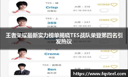 王者荣耀最新实力榜单揭晓TES战队荣登第四名引发热议